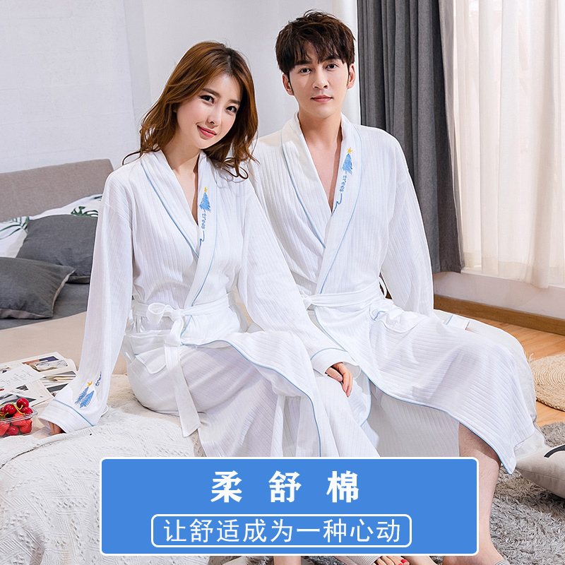 Bathrobe couple models a pair of cotton men's and women's autumn and winter Japanese long thin section quick-drying high-end absorbent spring and autumn nightgown
