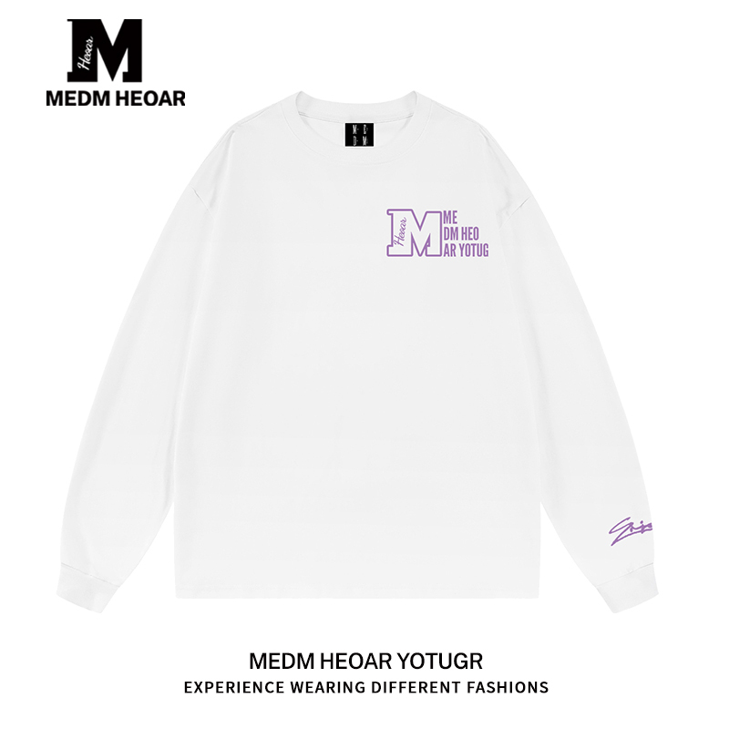 Medmhhut Heavy Long-Sleeve T-Shirt for Spring and Autumn, Embroidered Casual Base Shirt [All Three Labels Complete]