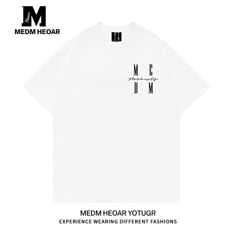 Medm Heoar American-Style Embroidered Couple's Short-Sleeve T-Shirt for Men and Women, 305g Heavyweight T-Shirt, Same Style as Wang Hedi