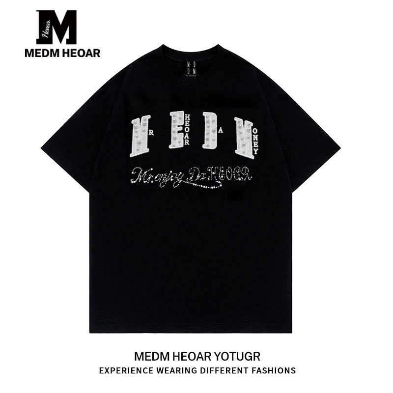 Medmhhut【Same Style as Lu Zhuo】National Trend Embroidered Patch Pearl Short-Sleeve Loose T-Shirt Top Medmhhut【Same Style as Lu Zhuo】National Trend Embroidered Patch Pearl Short-Sleeve Loose T-Shirt Top