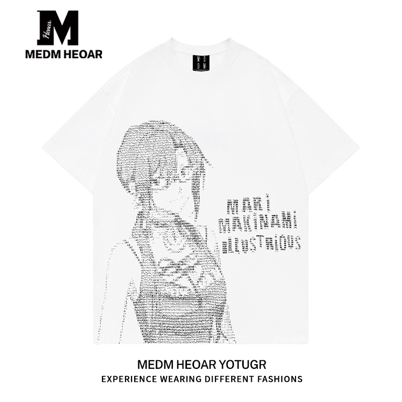 Medm Heoar× Eva Collaboration Heavyweight Unisex Summer Short-Sleeve Tops Couple Wear Loose T-Shirts