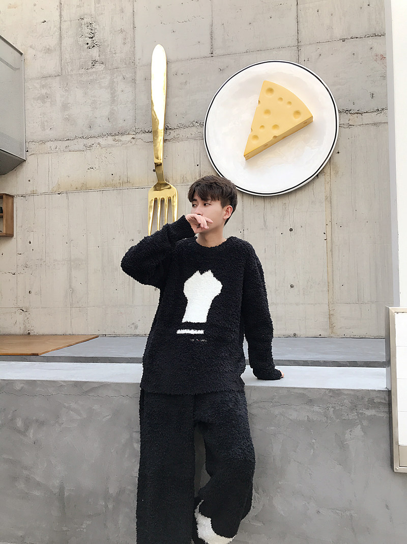 Japanese big ice cream cooperative long sleeve trousers thickened pajamas soft cook pattern black suit