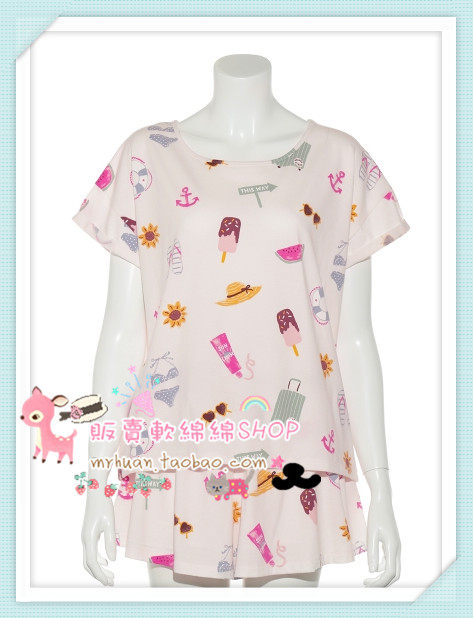 Japanese big-name ice cream soft soft summer refreshing printed soft modal short-sleeved shorts women's home suit