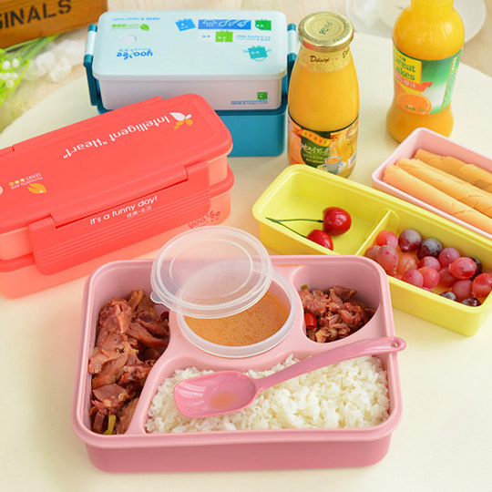 Day-style cute students Divided Plastic Lunch Box Children Cartoon Double lunch box with microwave insulated dining box