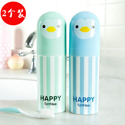 Cartoon Penguin Travel Tooth box Plastic portable couple teeth washing cups toothbrush toothpaste containing box