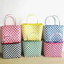New grid woven shopping basket small vegetable basket pastoral storage basket hand bag candy color cute handbag
