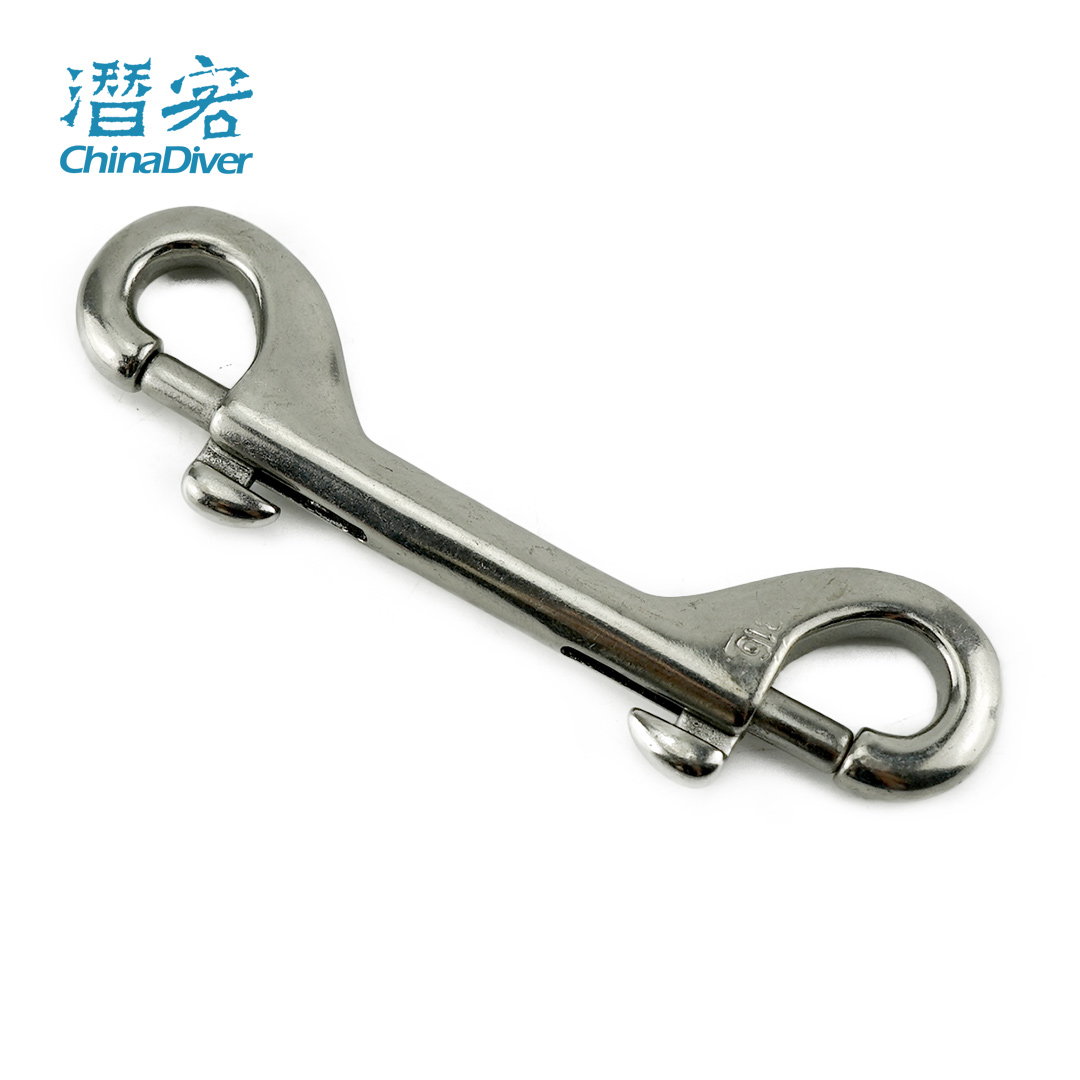 Stainless steel double head hook diving with secondary head Elephant pull-out barometer Safety buckle metal spring fixed buckle 110mm