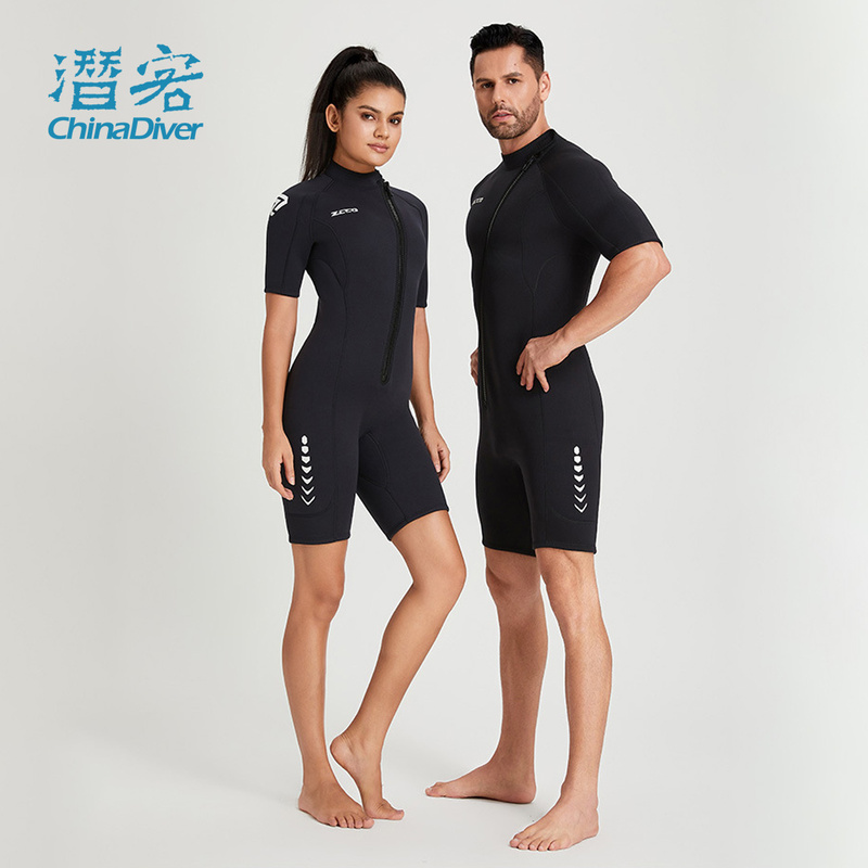 Zcco Short Wetsuit Shorts Women's Short-Sleeved Diving Suit Men's Swimming One-Piece Front Zipper Large Size Neoprene Suit 3mm