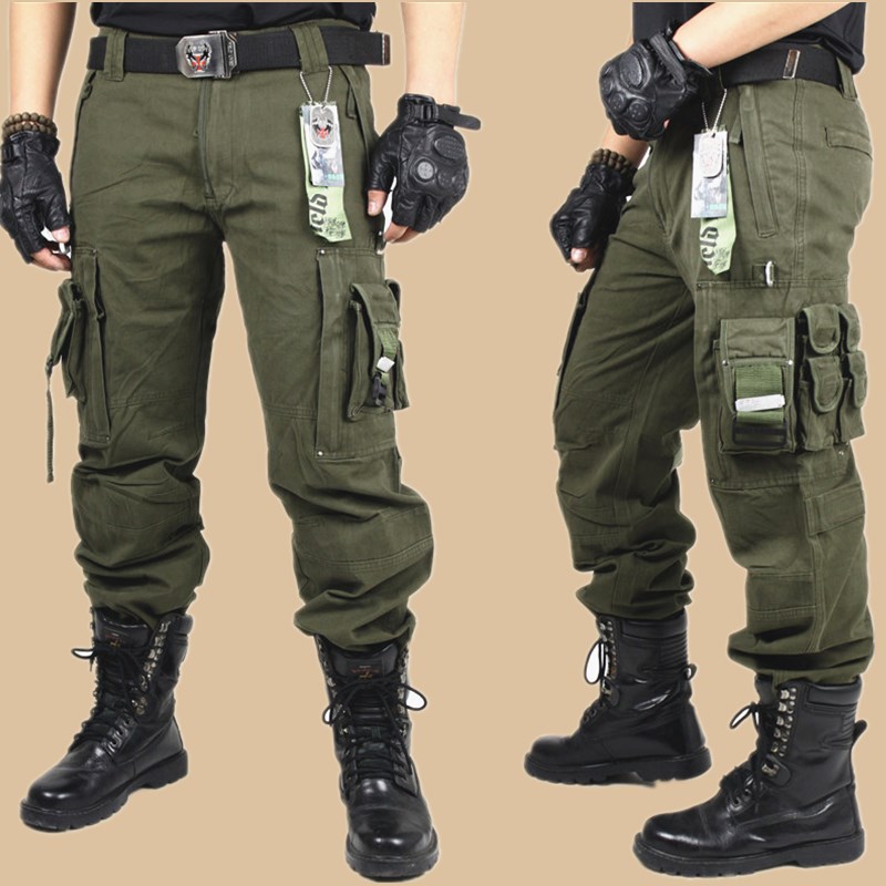 Outdoor Work Pants Men's Pure Cotton Loose Spring Summer Anti-Scraping Tactical Long Pants Loose Multi-Pocket Straight Barrel Mid-Waist Casual Pants