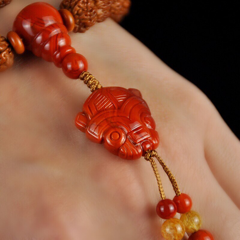 Southern red onyx three star pile ornament small pendant animal face back cloud star moon Bodhi King Kong 108DIY accessories accessories