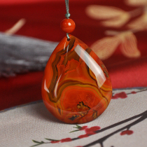Pure natural Liu Dawan Xuanhua Warring States red agate pendant brushed grass flower water drop square brand sweater necklace pendant