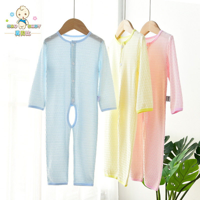 Baby's net eye breathable ultra - thin connecting clothes 1 summer thin long sleeved baby's pajamas 345 and a half