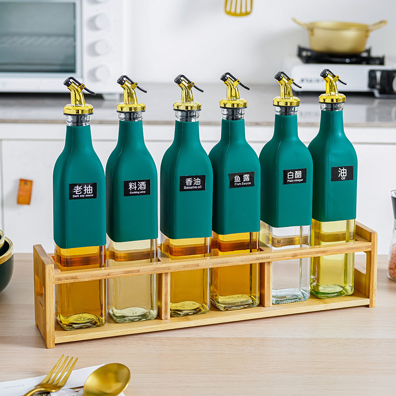 Glass oil pot home kitchen large lyo vinegar jar soy sauce cooking wine aroma leak proof anti slip Nordic seasoning bottle oil bottle set
