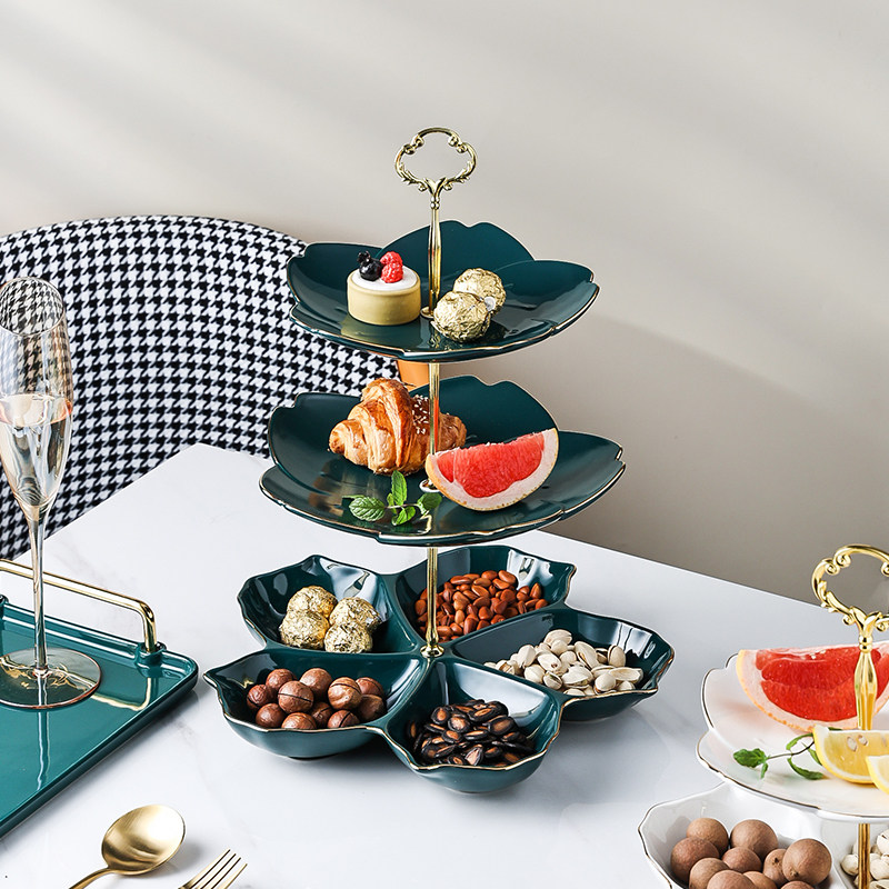 Light extravaganza Three layers of ceramic fruit tray Dining Room Tea Table Home Divided Fruit Pan Snack Candy Pan Tea Dessert Table Hem