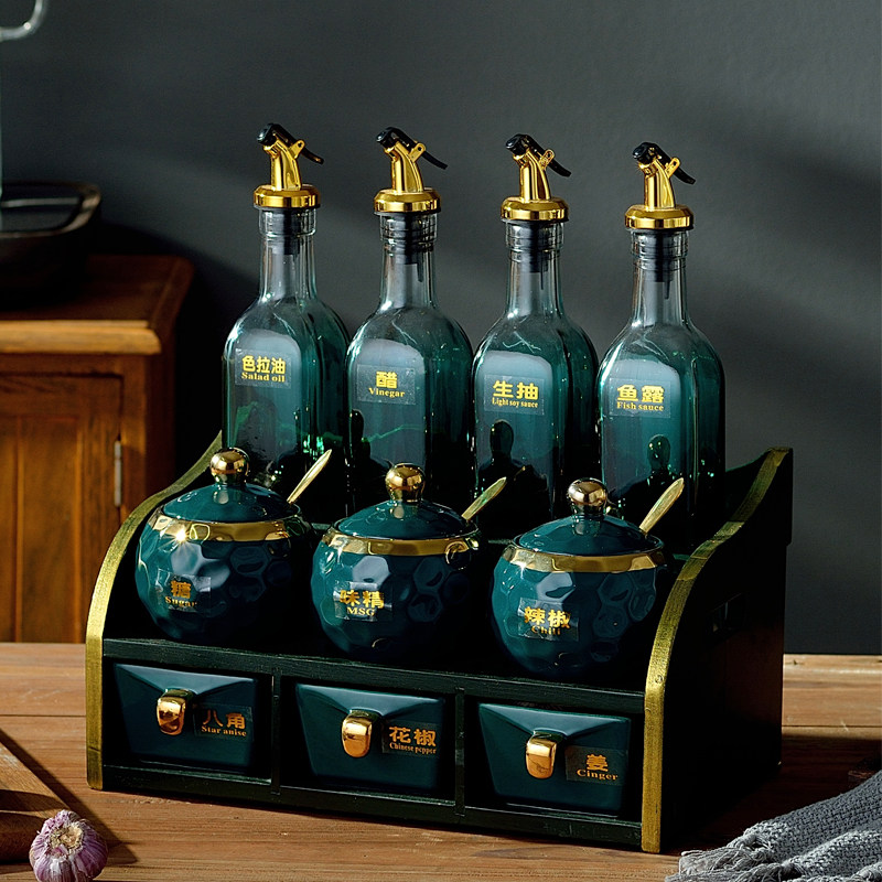 Nordic Seasoning Box Suit Home Light Lavish Seasonings Jar Rack Oil Bottle Jug Salt Jars Glass Kitchen Supplies Shelf