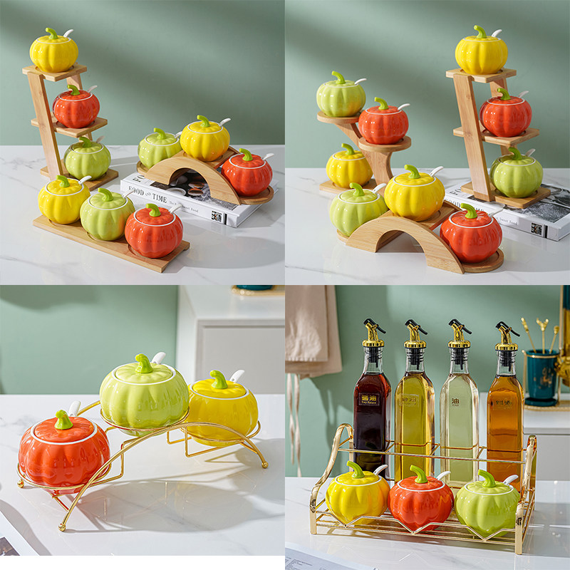 Red ceramic seasoning cans Set Salt cans Concort Box Concorting Bottle-tasted salt cans