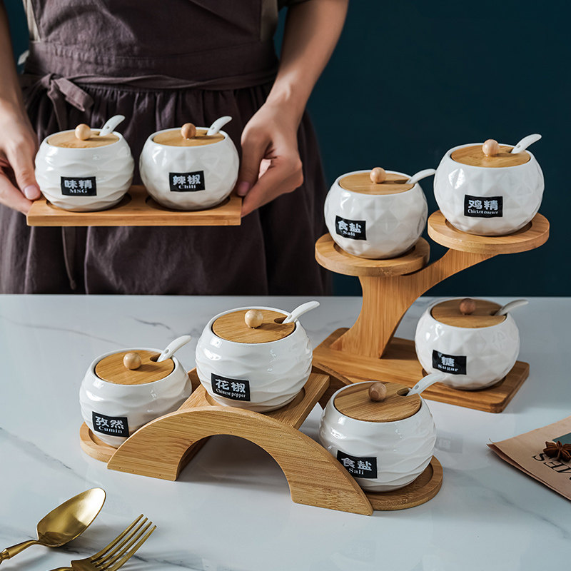 Nordic Seasoning Box Ceramic Sauce box Salt jars Commercial home Kitchen Sets Combinations of Personality Creative Intake