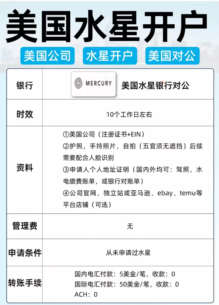 美國銀行開戶對公帳戶開戶水星銀行開戶零管理費無限髮夾