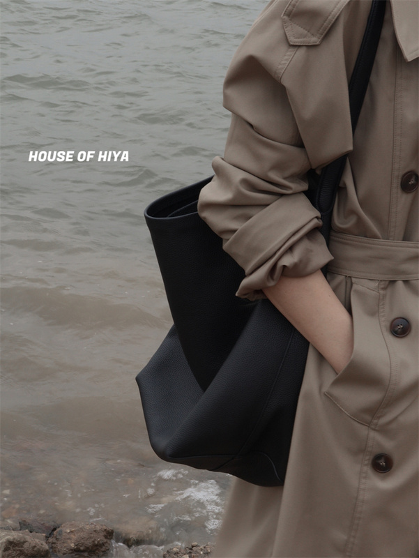 House of Hiya Commuting High-End Minimalist First-Layer Cowhide Bucket Bag Tote Large Capacity Handbag for Computer