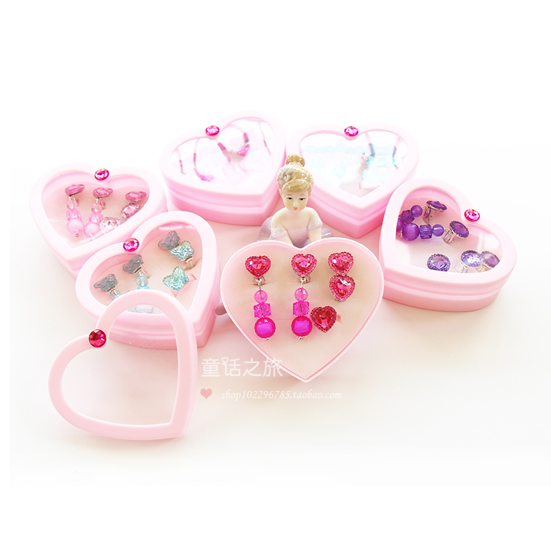 Children's baby princess toy gift gift anti-drilling rhinestone diamond pendant ear clip ring love gift box