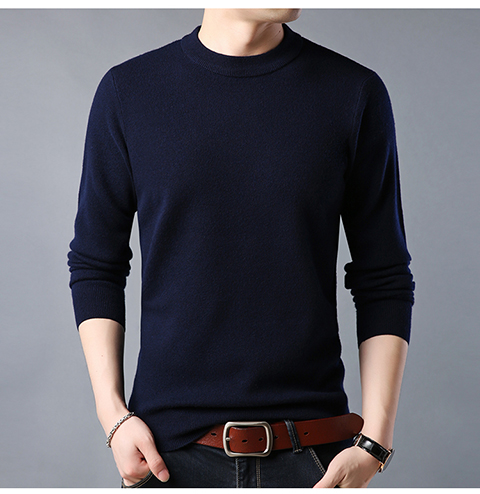 Áo len nam mùa đông Pierre Cardin áo len cổ tròn màu rắn cộng với áo len dày nhung áo sơ mi nam trung niên quần áo thu đông nam