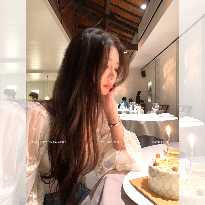 Cloudsweet Baiyun Tian (Sweet White Cloud) Annual Private Collection Anna's Same Style Chl0E Lace Embroidery White Chiffon Blouse Top