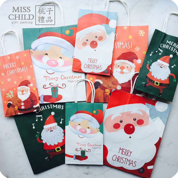 Christmas paper bag Creative Christmas Cute Cartoon Santa gift gift Candy bag packaging Hand carry paper bag