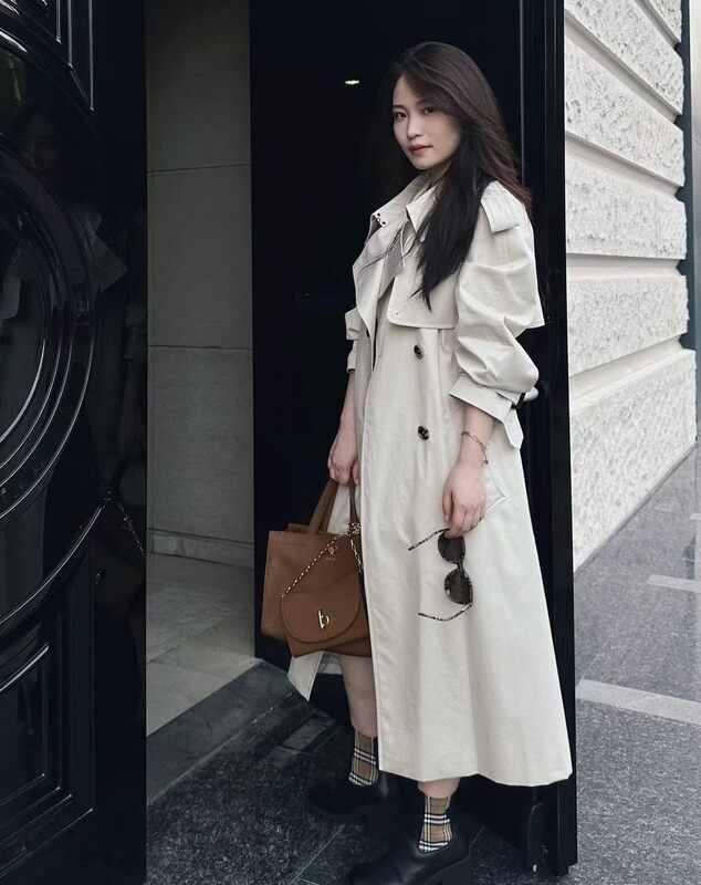B Brand Women's Trench Coat 2026 Autumn/Winter New Light Apricot Color British Style Long Gabardine Double-Breasted Classic Trench Coat