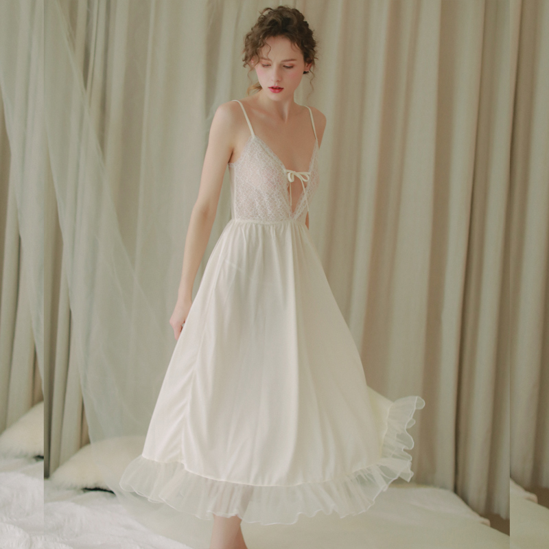 Retro palace Sexy High Waist Sleeping Skirt PASTTEN Pipe Aunt at half past A-034 Senior light yellow silk sliding pyjamas