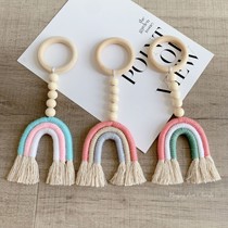 ins Nordic handmade cute childrens room solid wood ring rainbow hanging Garland tassel tassel wood beads home decoration