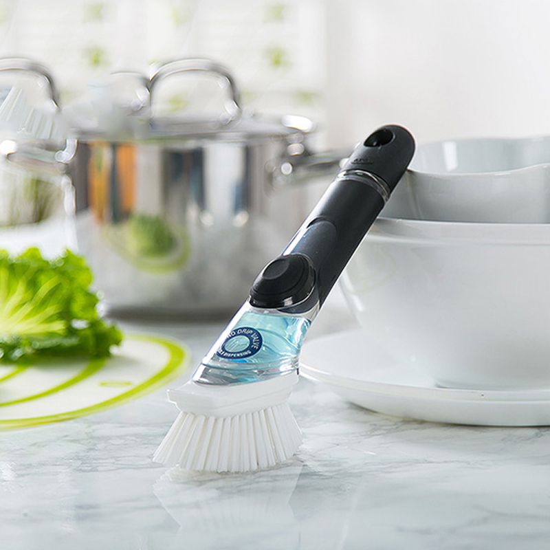 American Oxo Nylon Sponge Brush Soap Dispenser Dishwashing Tool Cleaning Pot Brush with Detergent Tank Dishwashing Brush