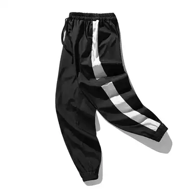 Sports pants men's 2021 new summer woven running quick-drying small feet loose tie pants couple casual pants nine points