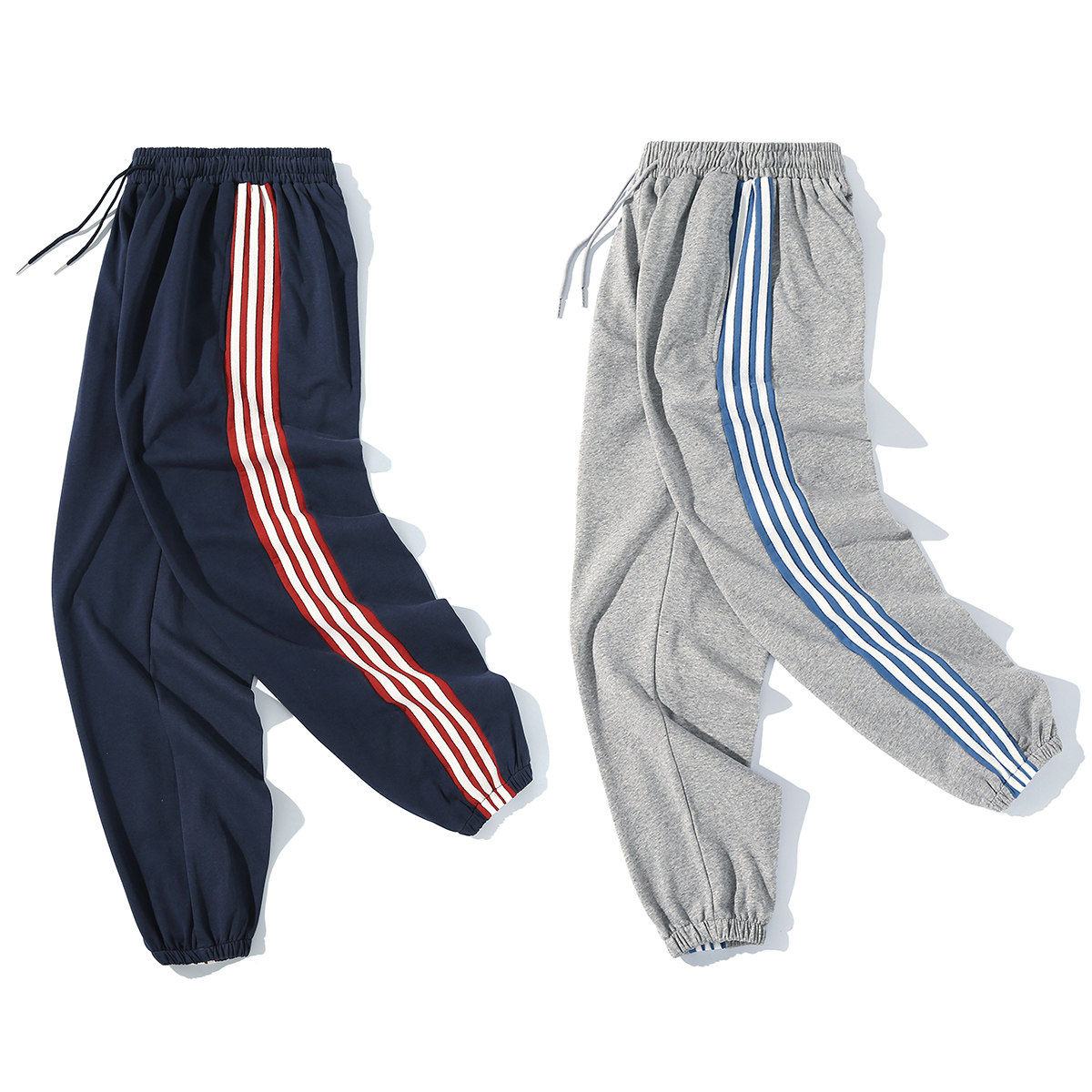 Sports casual trousers men's comfortable pants elastic waist sports pants spring and autumn new drawstring tie leg pants cotton