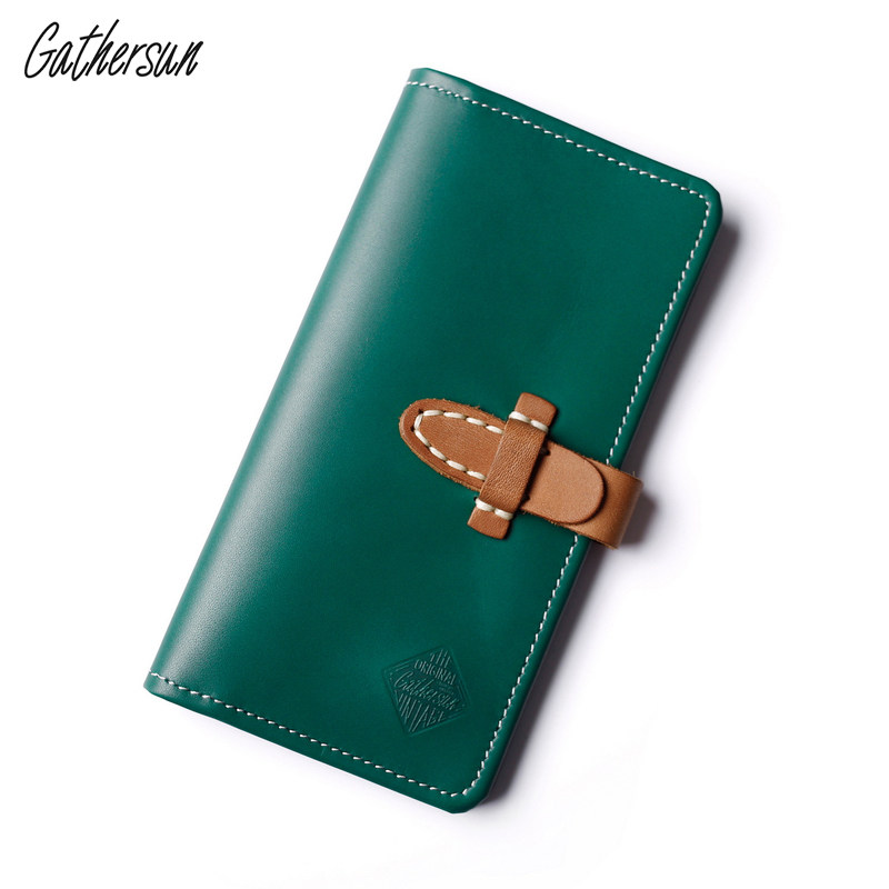 Original handmade genuine leather money clip female long version cow leather artistic retro ultra-thin long version wallet custom lettering large banknote clip