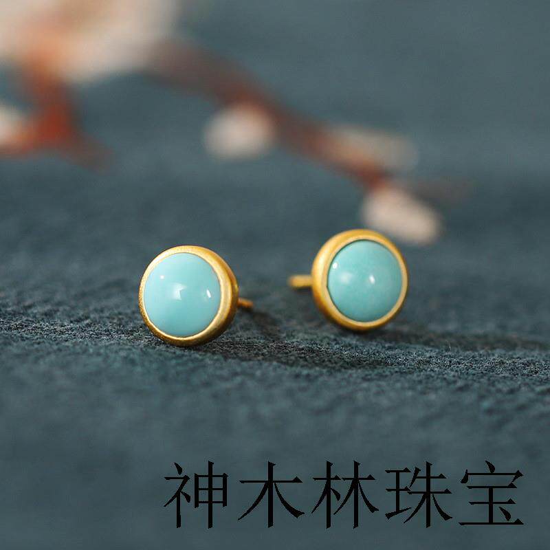 Серьги 南红玛瑙和田玉纯银古法金耳钉女复古高级感小巧精致红色耳环耳饰 OTHER