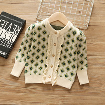 South Korean girls fall sweater jacket new children knit cardiovert womens baby autumn dress foreign air Korean wind sweater