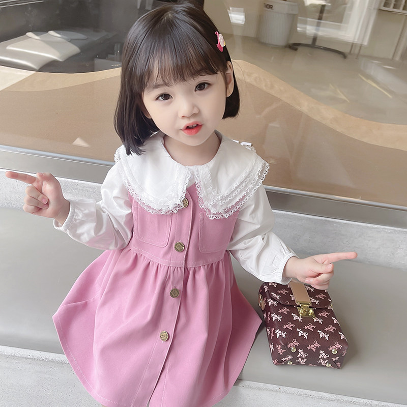 South Korean girl's autumn dress new foreign dress Korean version of the dress The princess dress Children's waistcoat Two-style foreign dress