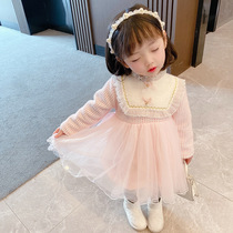 Korean female children Spring and Autumn wear mink velvet dress 2021 new baby girl children dress plus velvet princess skirt