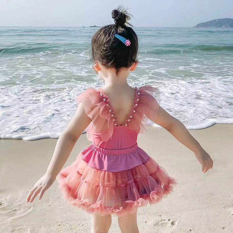 Korean girls' new fashion swimsuit swimsuits Spring and Autumn Summer Hot Spring Swimsuit Baby Girls Split Skirt Swimwear Tide