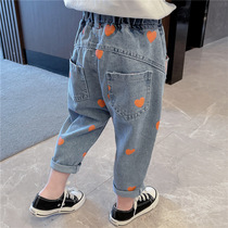 Korean Girl Harun Pants 2021 Spring Autumn New Ocean Qi Women Baby Casual Jeans Children Han Edition Pants Tide