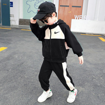 South Korean boy gush suit 2021 new autumn and winter two sets of small childrens winter clothing thickened Korean version Shuai tide