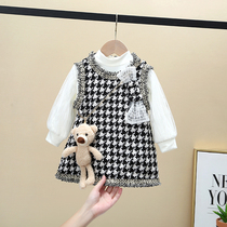 South Korea 2021 girls dress female baby spring autumn plus velvet princess skirt children small fragrant wind two-piece dress