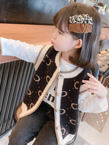 South Korea 2021 Autumn Dress New Girl Sweater Vest Children Foreign Air Cardiao Women Baby Chic-Knitted Sweatshirt Waistcoat