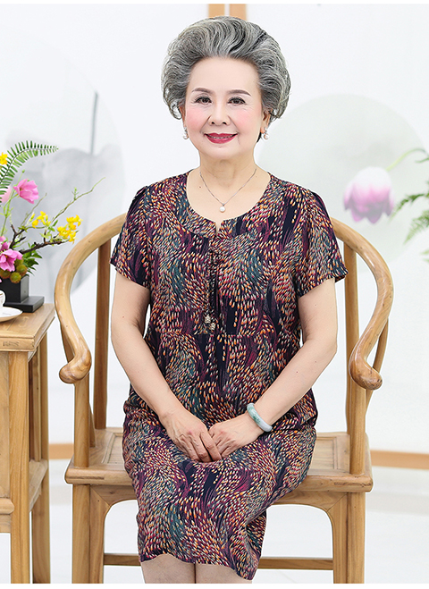 Bà ngoại mùa hè mới trung niên và người già đầm ngắn tay váy cotton lụa mẹ già phần dài - Quần áo của mẹ mẫu áo sơ mi cho u60