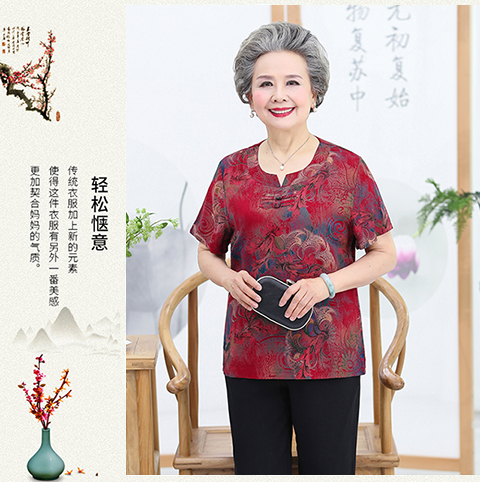 Bà ngoại trung niên và người già mùa hè Bà ngoại phù hợp với tay ngắn 60 tuổi 70 áo phông mẹ áo vợ cũ - Quần áo của mẹ quần áo nữ trung niên