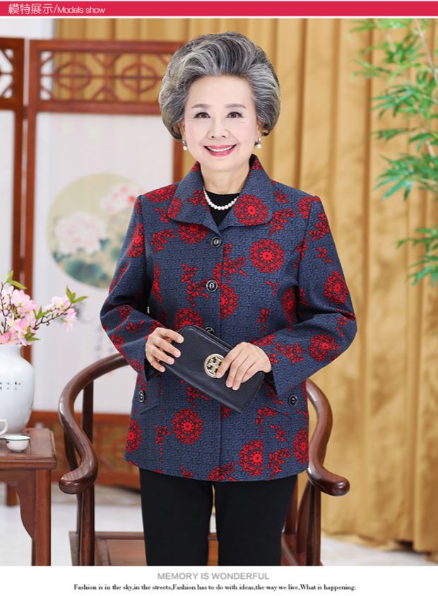 Áo khoác mùa thu cho phụ nữ trung niên và người già 60-70-80 tuổi đầm u40 sang trọng