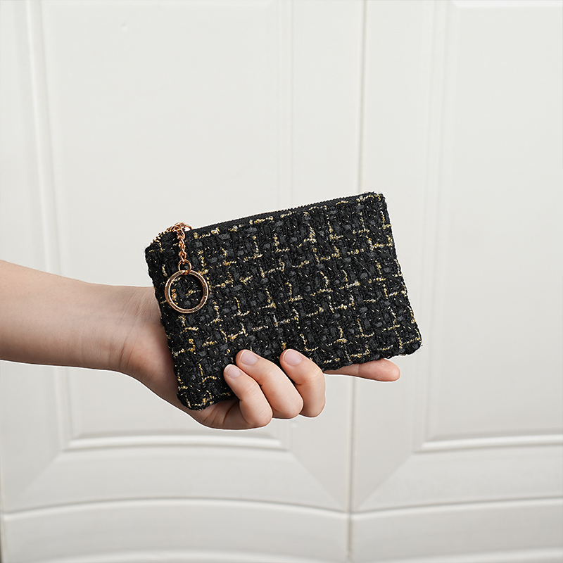 Women's Short Wallet 2026 New Style Tweed Exquisite High-End Long Zipper Coin Purse Key Phone Bag