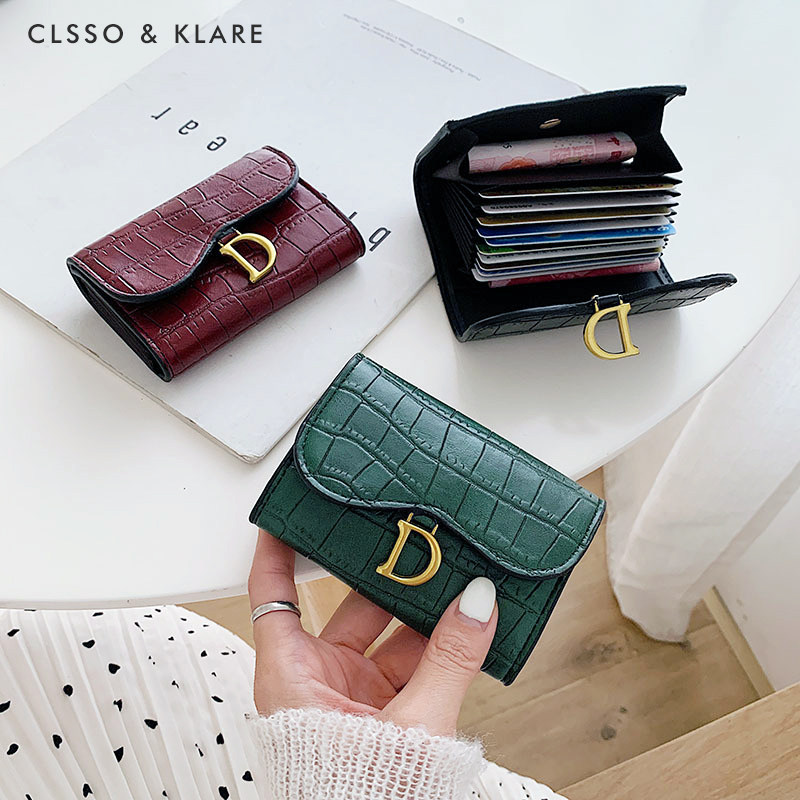2022 new card packs female-style slim and slim Korean version Fashion crocodile embossed folding clasp zero wallet cutting sleeve