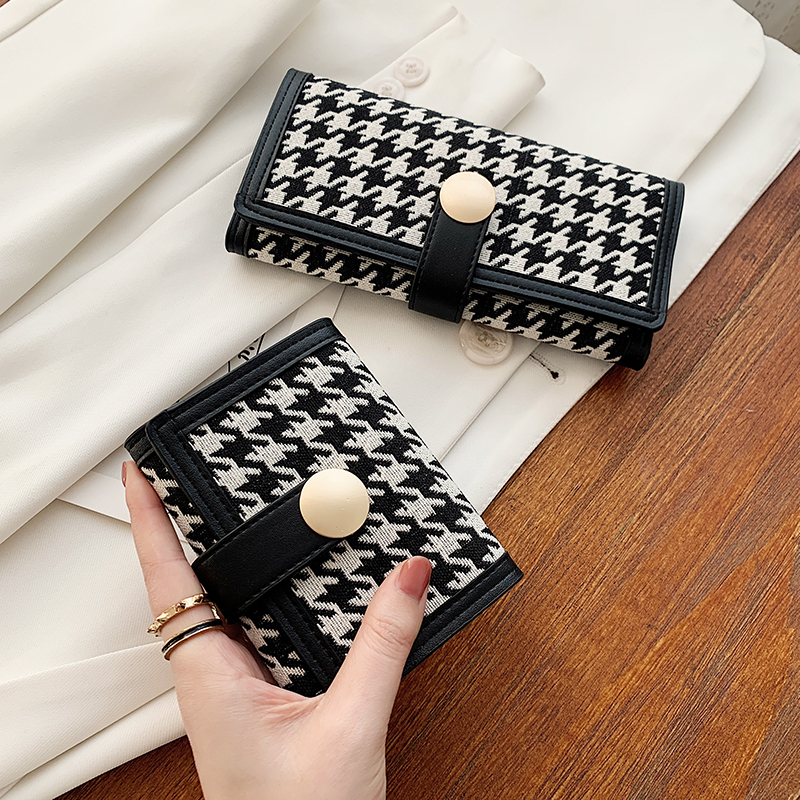 2025 New Houndstooth Plaid Wallet for Women, Short Style, Fashionable Student Folding Coin Purse, Multi-Card Slots, Long Wallet