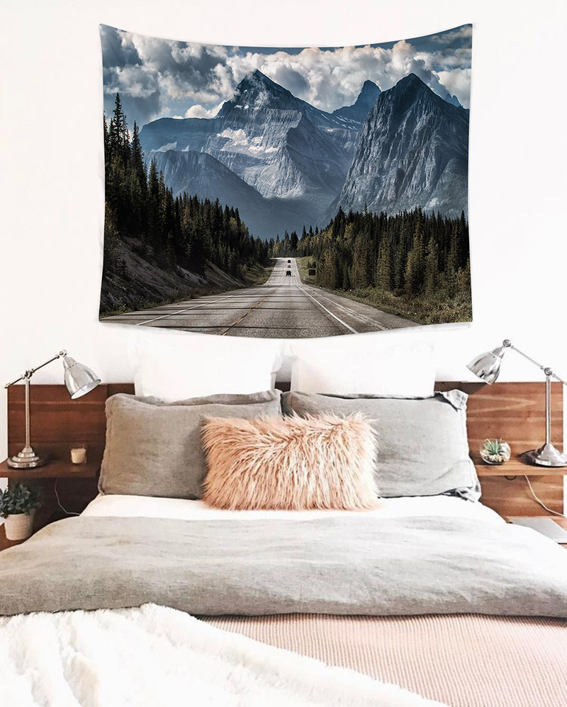 Snow Mountain Road Phòng ngủ sáng tạo Trang trí tấm thảm Tấm thảm treo vải nền vải Ins Trang trí nội thất Phong cách Bắc Âu thảm trang trí tường